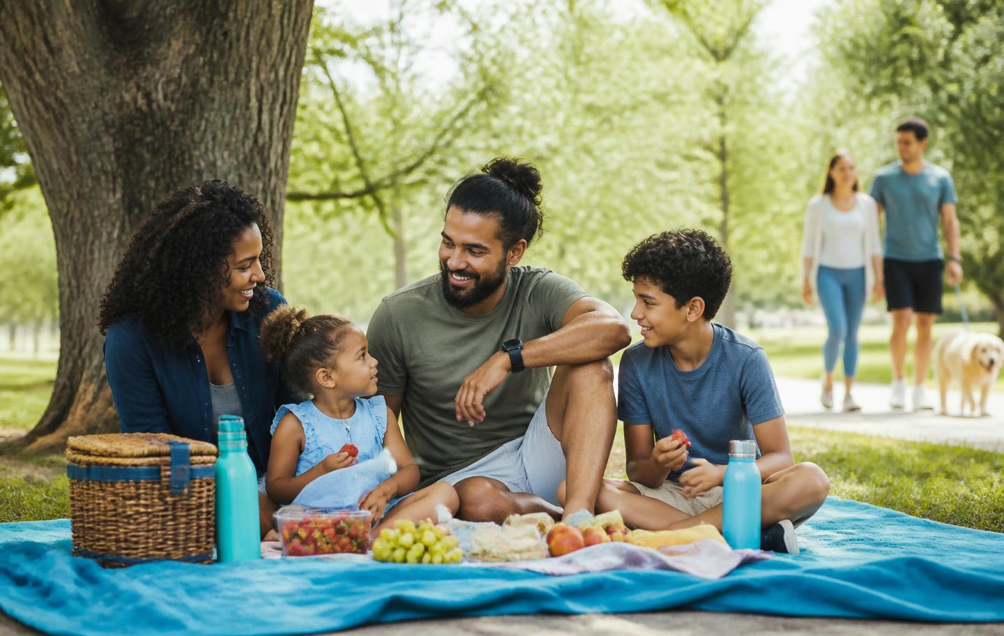 A family enjoying a healthy day together in a community park